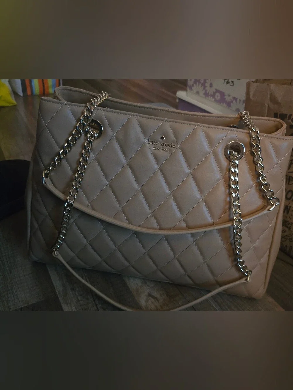 kate spade Quilted Leather Chain-Handle Shoulder Bag - Cream Beige